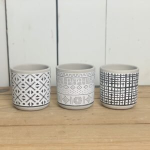 Small Black and White Cement Patterned Pots