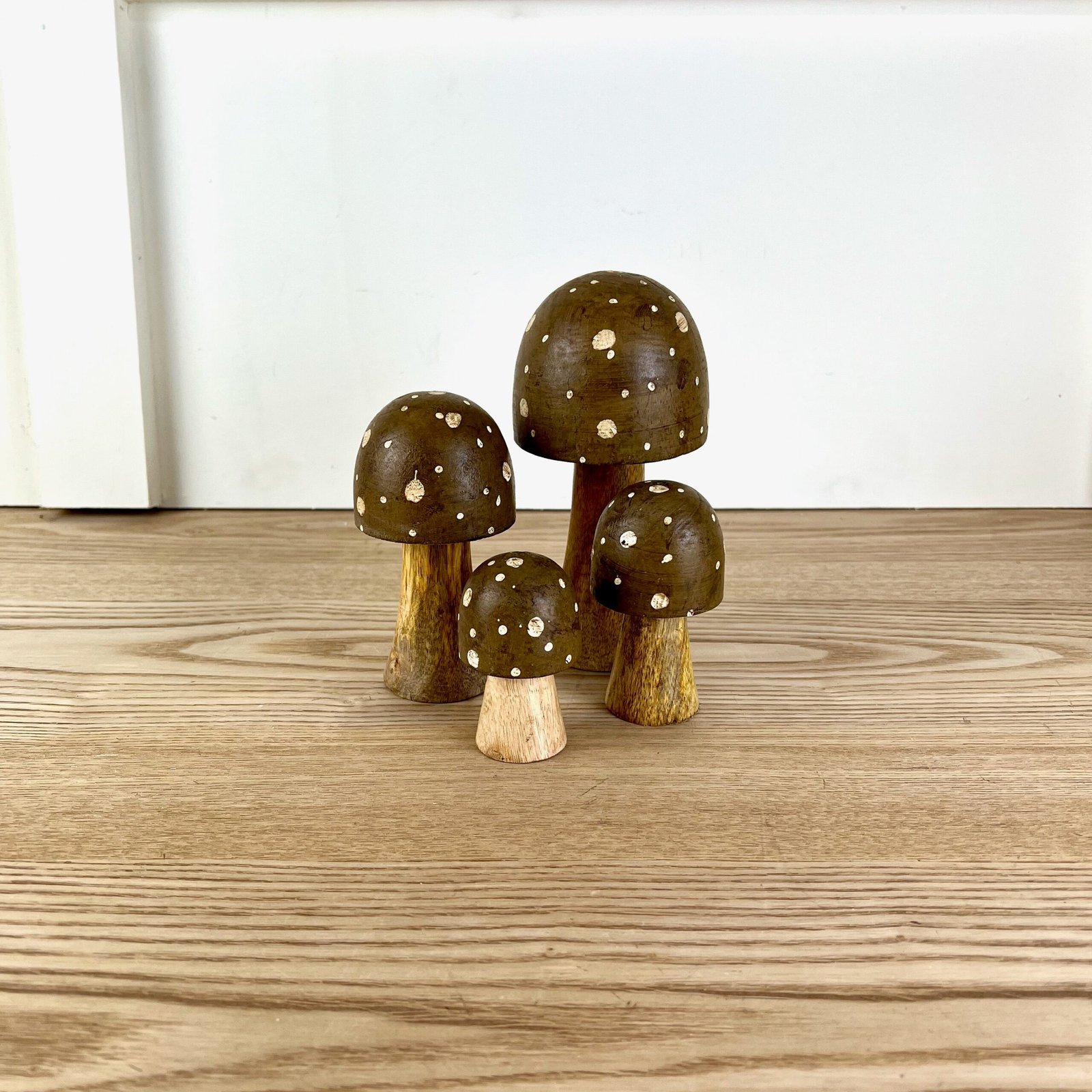 Brown Polka Dot Wooden Mushrooms, 4 sizes available