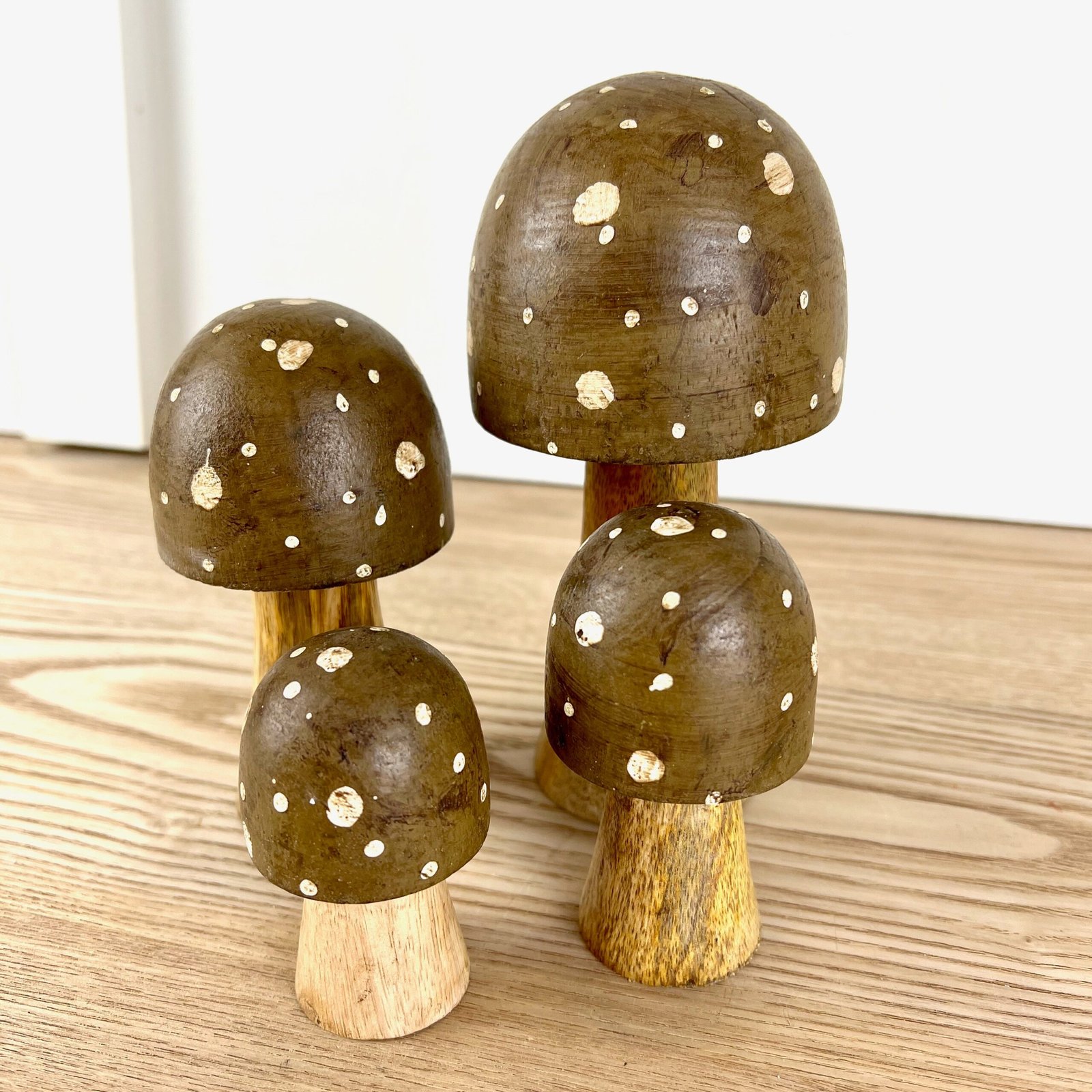 Brown Polka Dot Wooden Mushrooms, 4 sizes available - Image 3