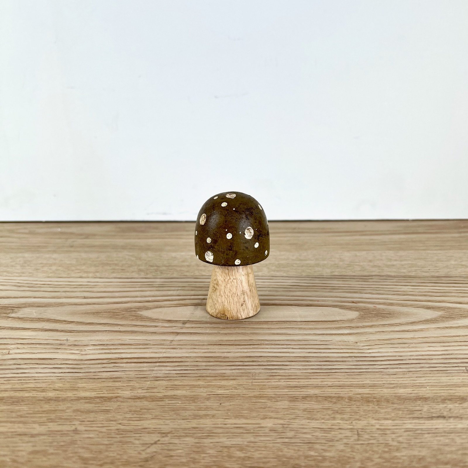Brown Polka Dot Wooden Mushrooms, 4 sizes available - Image 4