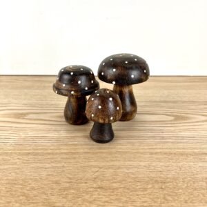 Brown Polka Dot Wooden Mushrooms, 3 sizes available