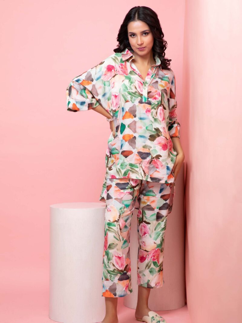 Petal High-Low Shirt & Straight Pants Set