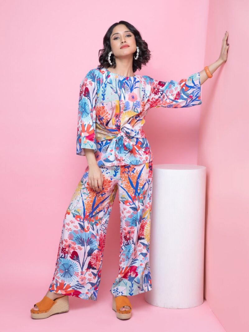 Bloom Knotted Top & Wide Leg Pants Set