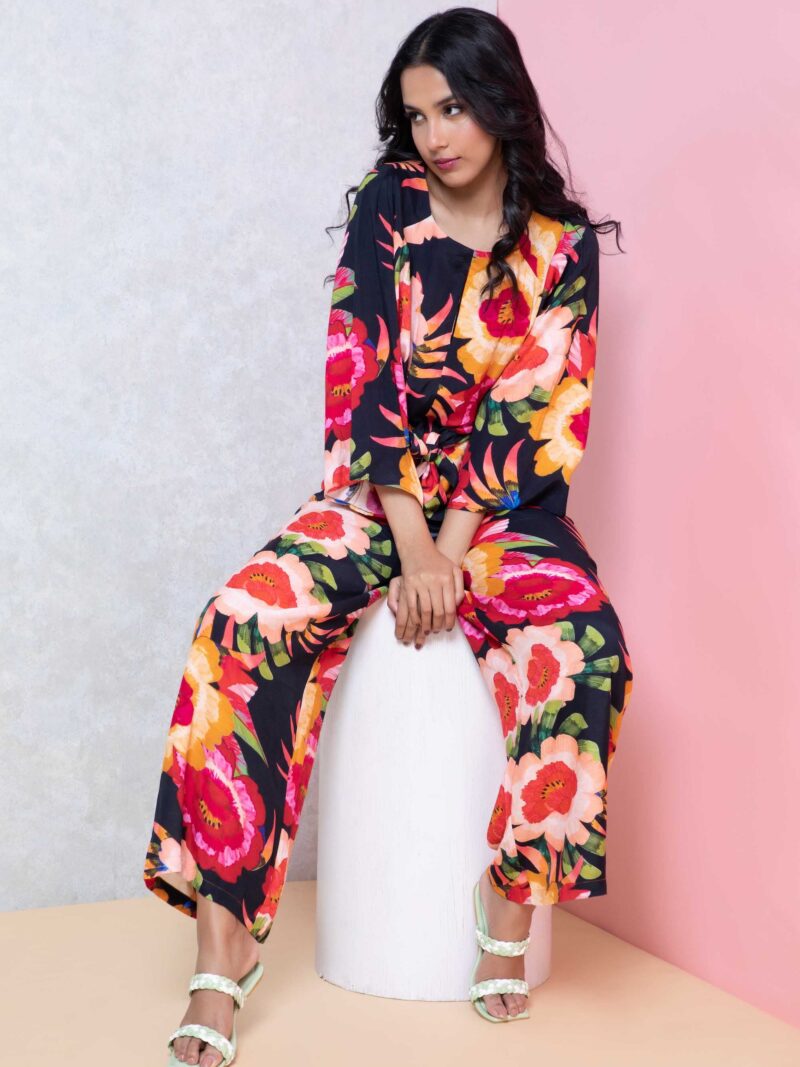 Black Forest Knotted Top & Wide Leg Pants Set