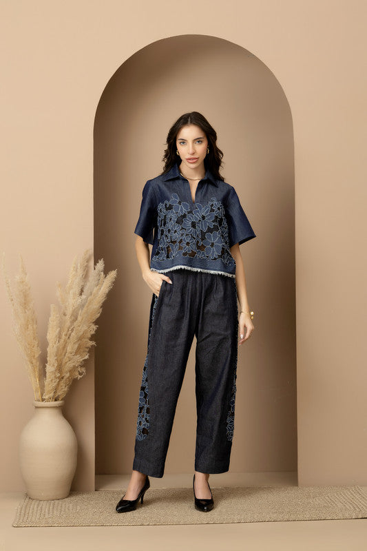 Wrena Crop Shirt & Barrel Jeans Set