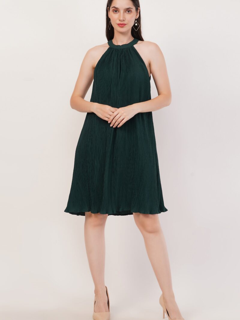Pleated Dark Green Dress